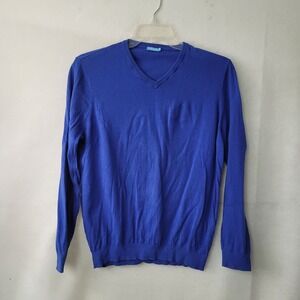 J McLaughlin Men's Blue‎ V-Neck Long Sleeve Sweater Size L Cashmere Blend Casual